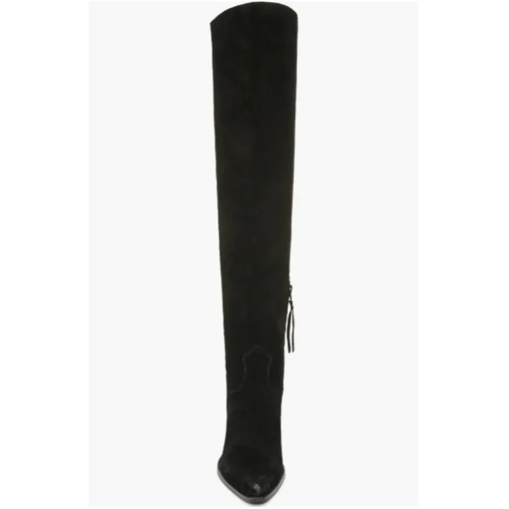 Sam Edelman Julee Pointe Toe Black Suede Leather Over The Knee Boots SZ 8 NEW